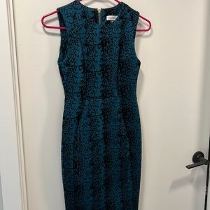 Calvin Klein Teal and Velvet Professional Dress in Snake Pattern (size 2p)
